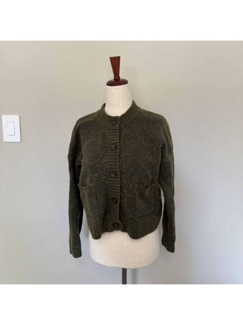 Madewell Olive Green Donegal Flecked Knit Cardigan Sweater - XS Pocket Button Up